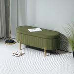 Banc de rangement, bout de lit en velours avec couvercle, pieds en métal, capacité 72 L, 107x42x45,5cm, vert foncé