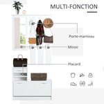 Ensembles 3 en 1 de meuble d'entrée vestiaire avec panneau porte-manteau, miroir et banc à chaussures - 6 crochets et étagère réglable, blanc