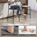 Lot de 2 tabourets de bar en tissu chenille, chaises de bar rembourrées, assise large, dossier haut, 45,5x48x101cm, gris