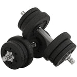 Ensemble d'haltères courtes total 25 kg dumbbell paires poids réglable - barres incluses acier polyuréthane noir