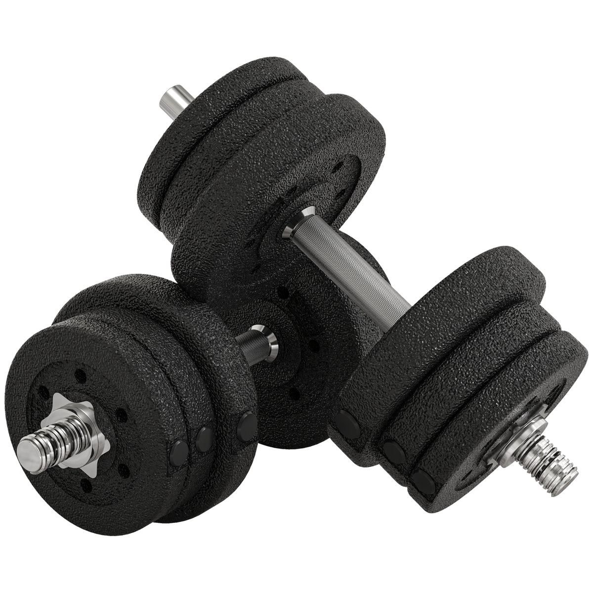 Ensemble d'haltères courtes total 25 kg dumbbell paires poids réglable - barres incluses acier polyuréthane noir