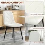 Lot de 4 chaises de salle à manger rembourrées avec dossier haut, pieds en acier et tissu effet velours, crème