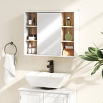 Armoire murale, meuble salle de bain avec miroir, miroir salle de bain avec rangement, placard à portes et 6 compartiments ouverts, 60 x 14,5 x 49,4 cm, blanc