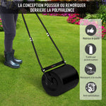 Rouleau à Gazon Jardin en Acier avec poignée dim. 47L x 32l x 105H cm lestage Max. 30 L Noir