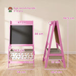 3-in-1 Dubbelzijdige Kinderezel, Lessenaar en Witbord, Papierrol, Manden, Plank, 3-8 Jaar, Roze