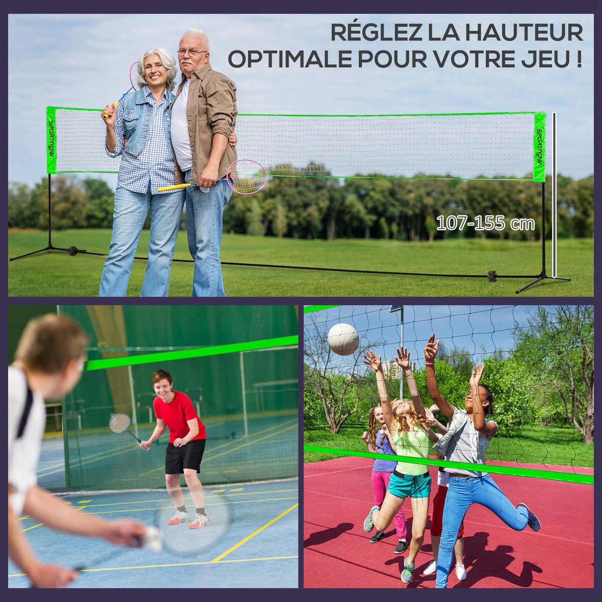 Set completo 3 in 1 per badminton, pickleball e pallavolo, giochi sportivi da esterno con rete ad altezza regolabile