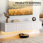 Meuble TV Suspendu Flottant 120 cm avec Éclairage LED et Prises, Meuble Télé pour Téléviseur 65 Pouces, Blanc