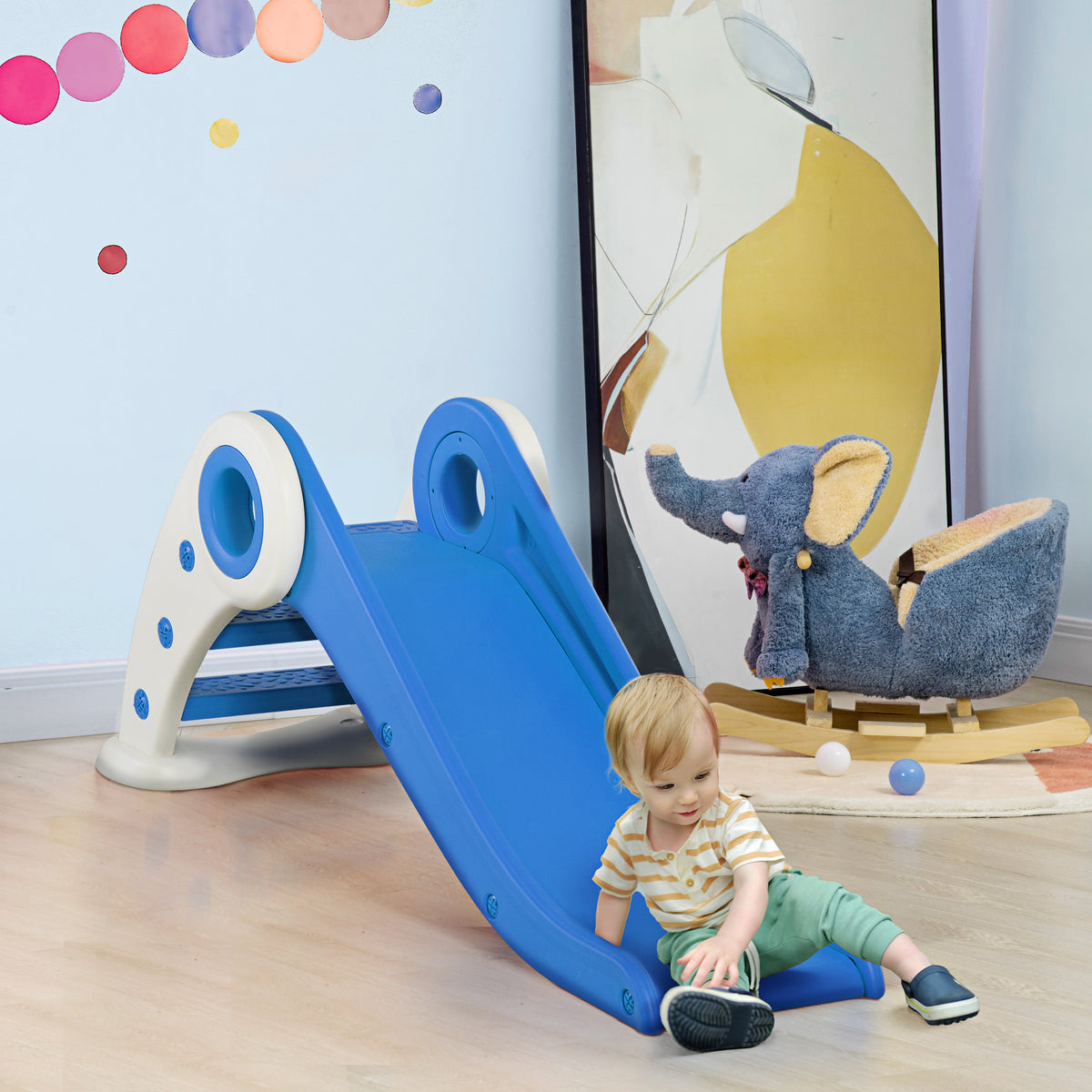 Foldable Toddler Slide for Indoor and Outdoor Use, 3 to 6 Years, 120 x 50 x 56 cm, HDPE, Blue