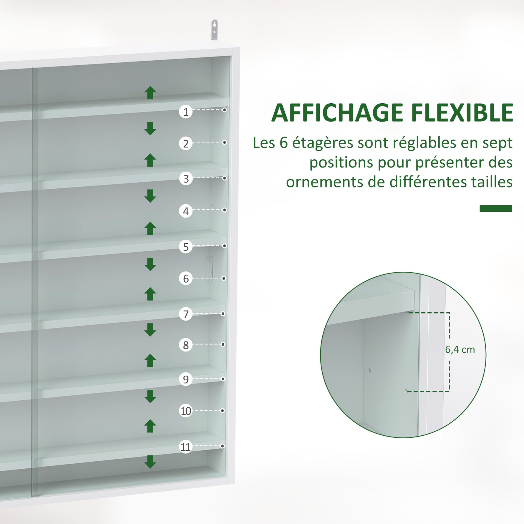 Vitrine pour collection vitrine murale 80 x 9,5 x 83 cm 6 étagères réglables en hauteur 2 portes coulissantes en verre