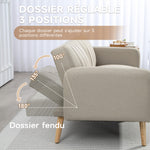 Canapé Convertible 2 Places Design scandinave Dossier inclinable 3 Positions Pieds Bois Tissu Aspect Lin Beige