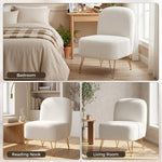Armless Living Room Chair, Upholstered Bouclé Fabric Accent Chair, Thick Cushion, Wide Seat, White
