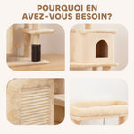 Arbre à chat, tour de jeux, hauteur de 132 cm, avec lit, maison, brosse de toilettage,  55 x 44 x 132 cm, beige