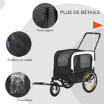 Remorque vélo jogger 2 en 1 pour animaux de compagnie drapeau roue avant pivotante réflecteurs noir