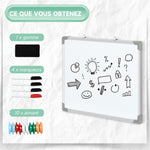 Tableau blanc magnétique cadre aluminium 60 x 45 cm avec feutres, effaceur et aimants