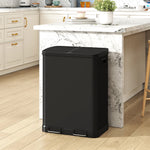 Poubelle de cuisine à double compartiment 2 x 30L avec pédale en acier inoxydable, couvercle à fermeture douce, noir