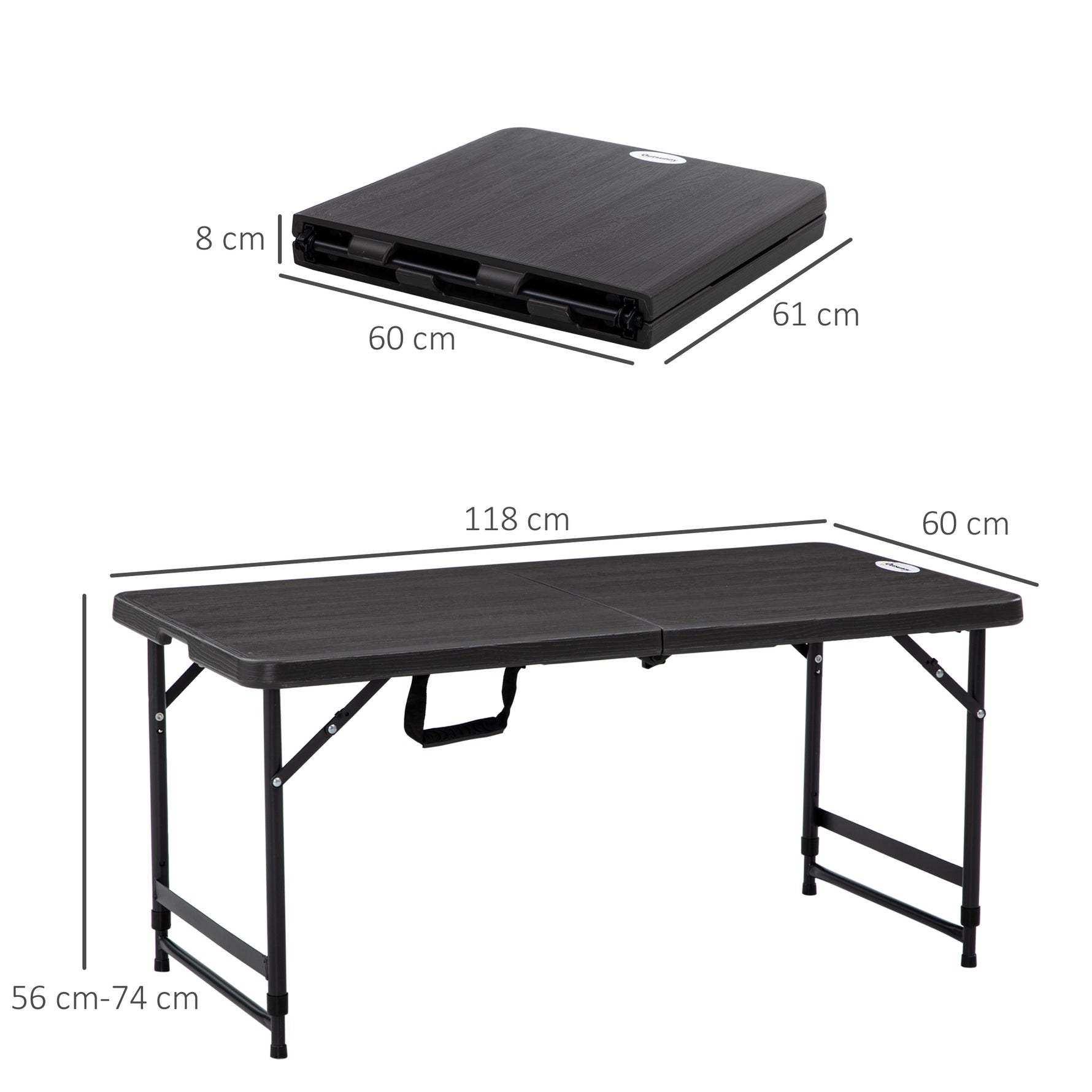 Table de jardin rectangulaire pliable camping pour 4 personnes hauteur réglable 118 x 60 x 74 cm