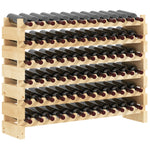 Casier à bouteilles pour 72 bouteilles, étagère à vin avec 6 niveaux modulable et superposable, casier à vin en bois de sapin massif, pour cave, bars, sous-sols, 114x28x85cm, bois naturel