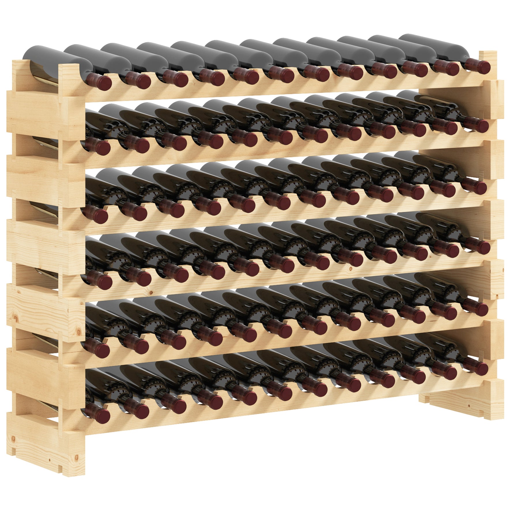 Casier à bouteilles pour 72 bouteilles, étagère à vin avec 6 niveaux modulable et superposable, casier à vin en bois de sapin massif, pour cave, bars, sous-sols, 114x28x85cm, bois naturel