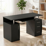 Bureau d'ordinateur, bureau informatique 120 x 55 cm avec plateau pour clavier, 3 tiroirs, pour chambre, domicile, noir
