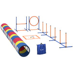 Équipement d'Agilité pour Chien 12 Pièces, 4 Tunnels, Sauts Ajustables, Anneau, Slaloms, 357x65x68cm, Multicolore