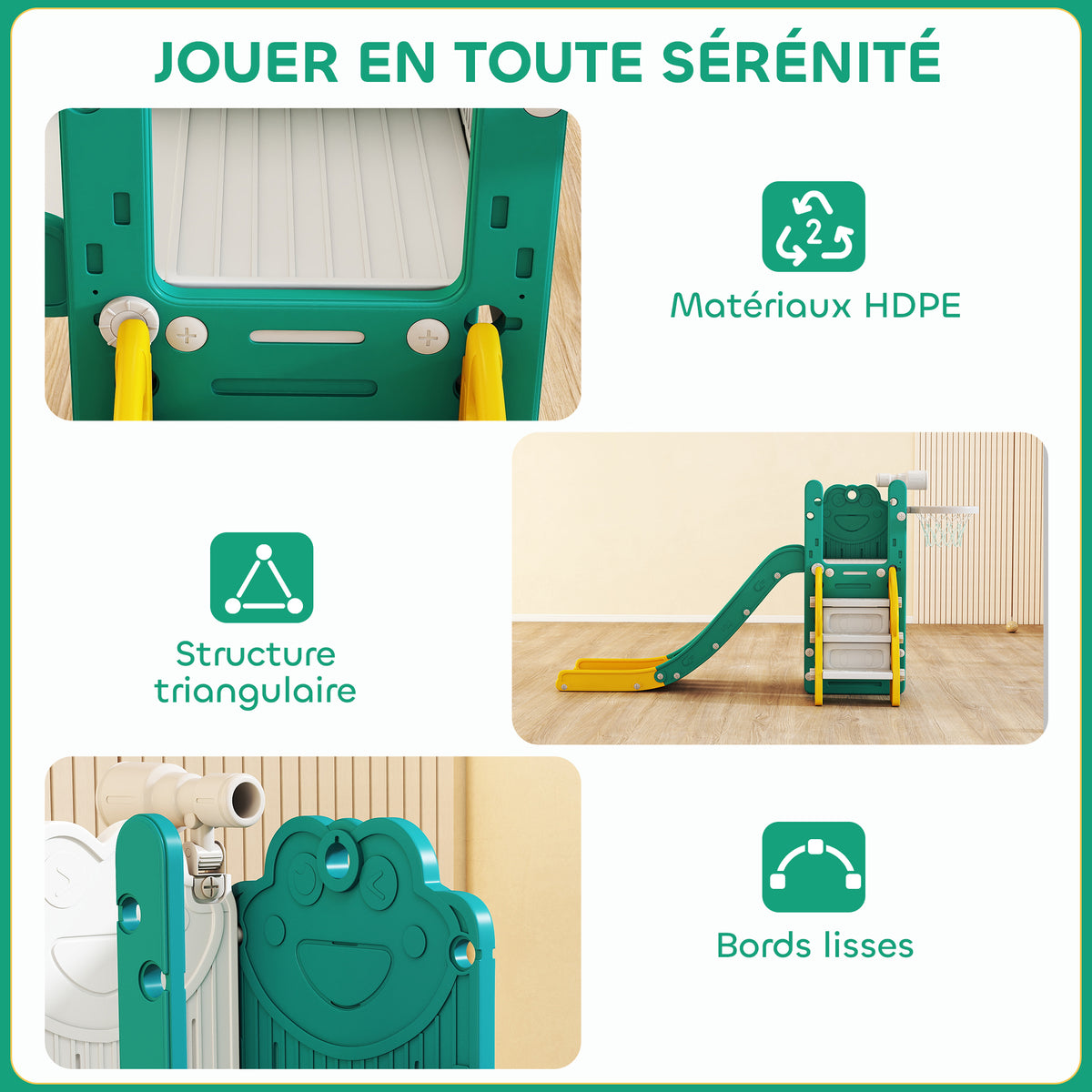 Toboggan pour tout-petits 5 en 1 toboggan autoportant pour enfant avec panier de basket, télescope, 178x70x86cm, jaune