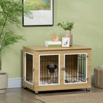 Cage pour chien animaux cage de chien sur pied avec coussin amovible acier aspect bois 90 x 58 x 65 cm