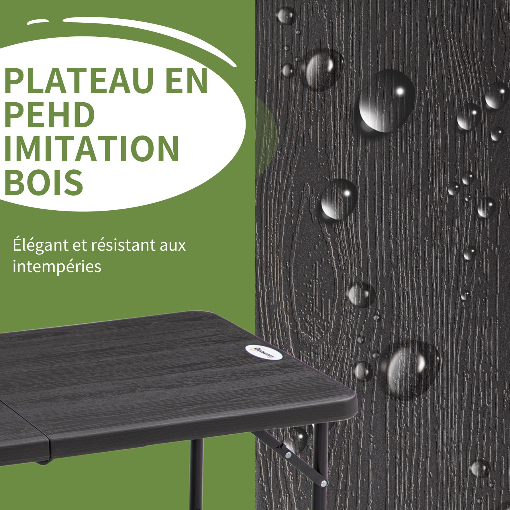 Table de jardin rectangulaire pliable camping pour 4 personnes hauteur réglable 118 x 60 x 74 cm