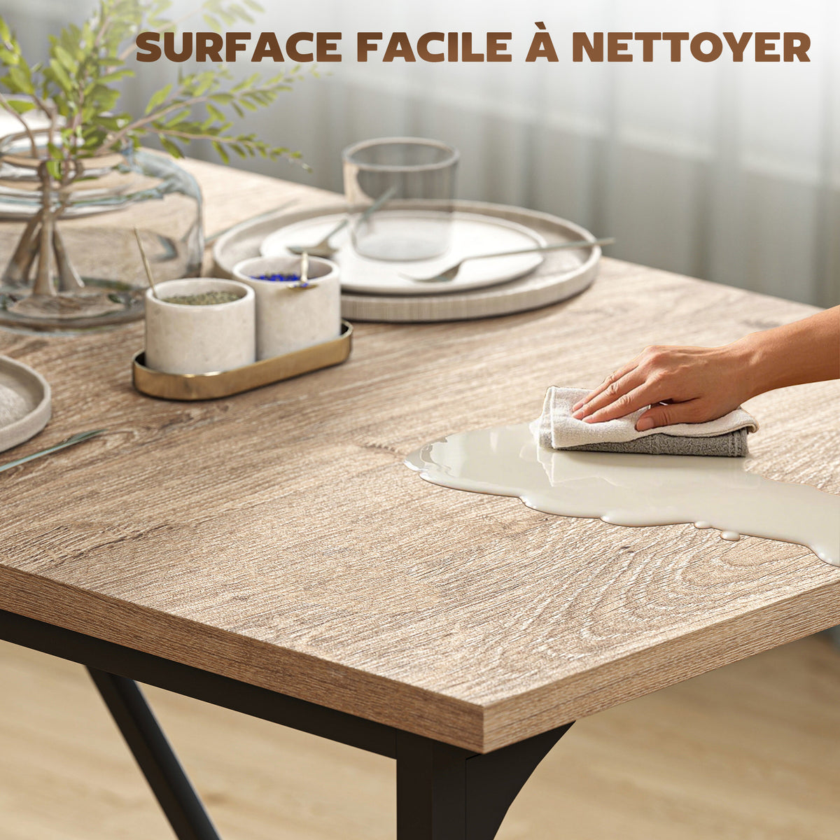 Table à manger rectangulaire pour 6-8 personnes table de cuisine style industriel 180 x 80 x 75,5 cm effet bois naturel
