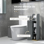 Meuble de salle de bain support papier toilette avec placard et étagères réglables 20 x 20 x 80 cm gris