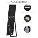 Miroir sur Pied et Mural Rectangulaire, Miroir de Sol Pleine Longueur pour Dressing, Chambre, Salon, 37 x 37 x 154 cm, Noir
