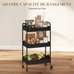 Desserte chariot de rangement en acier chariot de service à roulettes 3 plateaux ajourés 45 x 30,6 x 79 cm noir