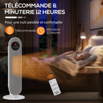 Chauffage d'appoint Radiateur soufflant Radiateur céramique oscillant 15-40°C avec Télécommande 1300/2000W, 21 x 21 x 63,5 cm