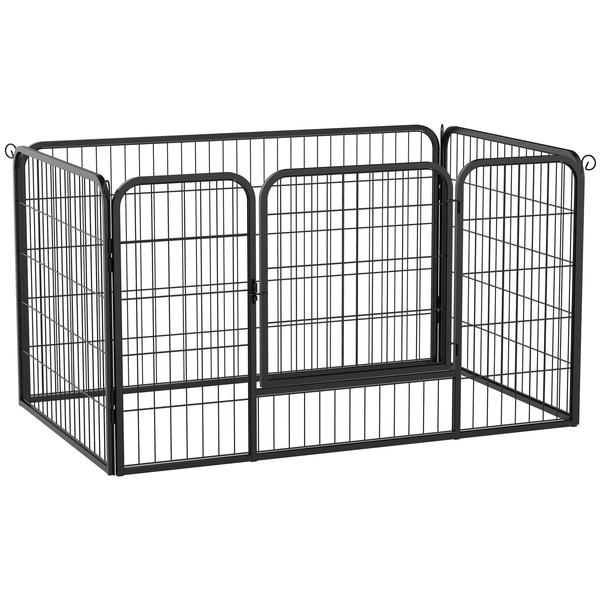 Luxe parc enclos modulable acier 4 panneaux et 1 porte pour chiens, lapins, rongeurs, petits animaux, intérieur et extérieur 125L x 70H cm noir