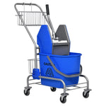 Carrello per pulizie carrello lavaggio carrello di pulizia professionale pressa a ganascia secchio 26 L + cestello portaoggetti dim. 73L x 45P x 95A cm blu