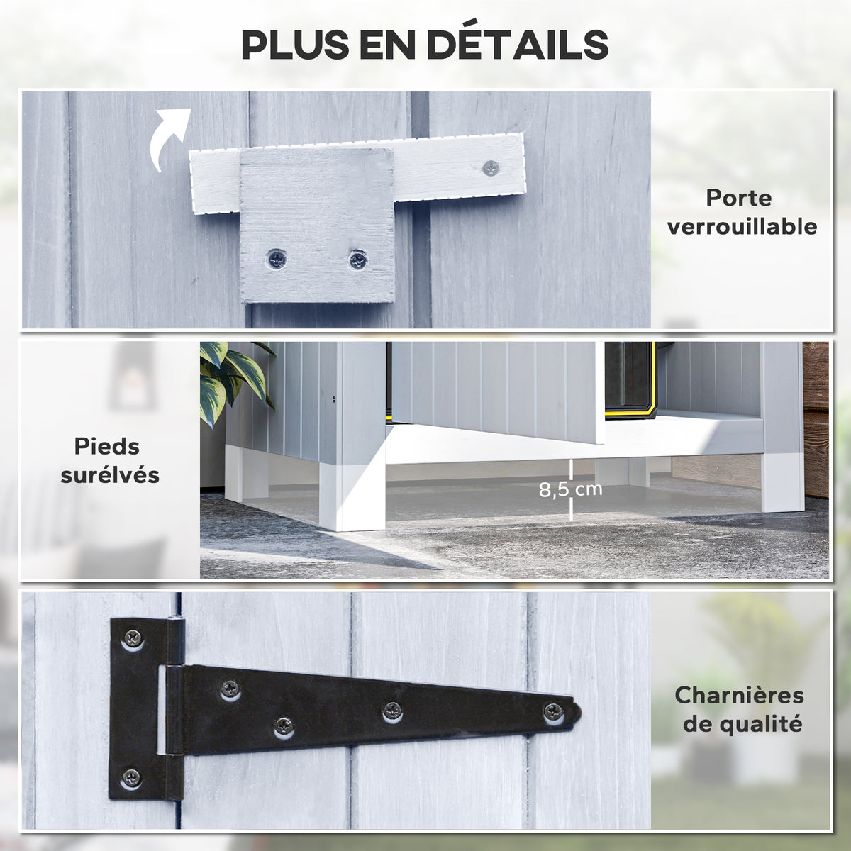 Abri de jardin en bois cabane de jardin exterieur armoire de jardin avec toit bitumé 3 étagères porte avec loquet rangement et stockage extérieurs pour terrasse 77,5 x 54,2 x 179,5 cm blanc