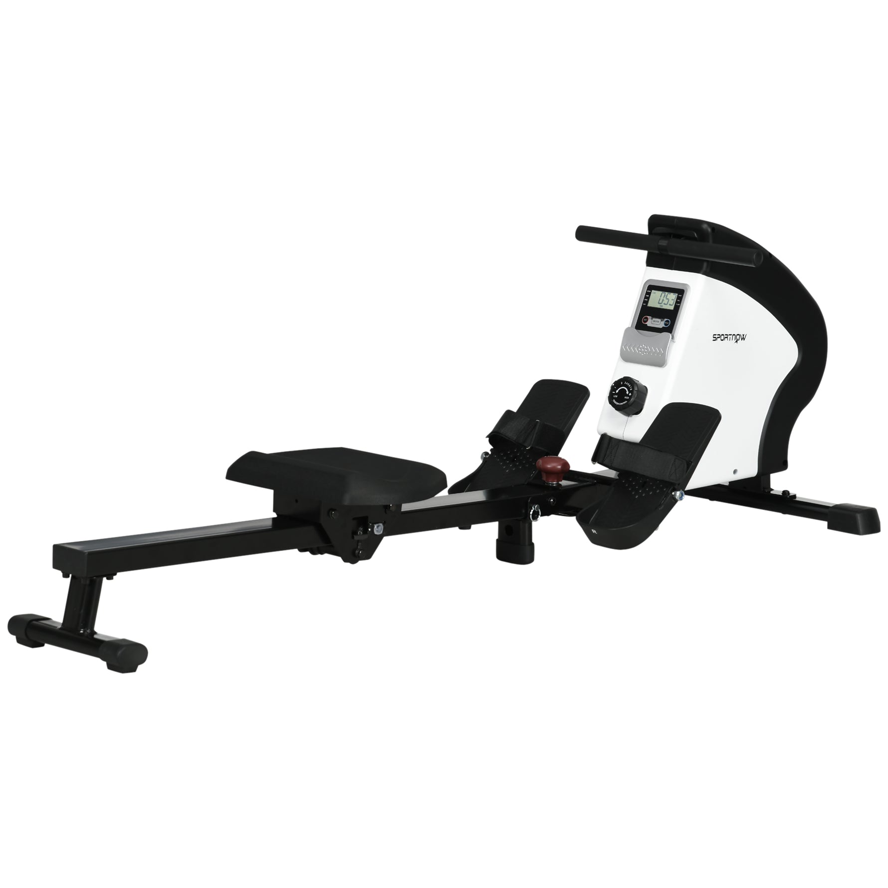 Rameur d'appartement pliable - .fr x FFHandball - 8 niveaux de résistance magnétique, écran LCD - acier noir blanc