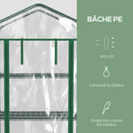 Serre de jardin avec étagères 4 niveaux, serre de balcon, bâche renforcée, châssis en acier, porte zippée, pour légumes plantes fleurs, intérieur et extérieur, 69 x 50 x 165 cm, transparent