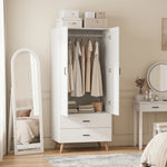 Armoire chambre penderie 2 portes à fermeture douce, 2 tiroirs et barre de suspension, 80x54x180cm, blanc