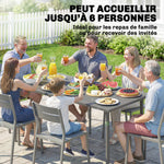 Table de jardin pour 6 personnes, 165 x 80 cm, table à manger extérieure rectangulaire avec plateau à lattes en métal