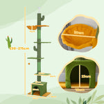 Arbre à chat, hauteur 275cm, 6 niveaux pour chat d'intérieur, du sol au plafond, avec plate-formes, niche, hamac, vert