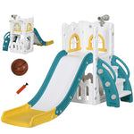 Toboggan pour enfants 5 en 1 avec panier de basket escalade télescope espace de rangement 70 x 177 x 92 cm jaune