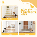 Barrière de sécurité chien barrière extensible 75-145 x 76 cm barrière escaliers couloirs portes sans perçage en acier et ABS blanc