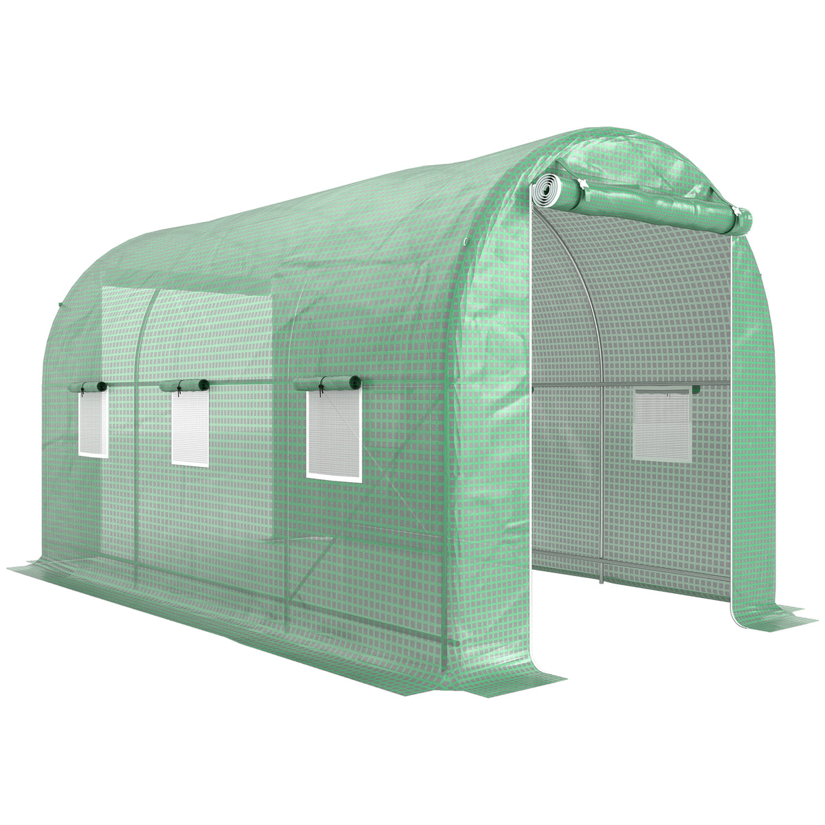 Serra da giardino a tunnel, superficie a terra 8 m², 4L x 2P x 2,05A m, telaio tubolare, porta con cerniera, 6 finestre avvolgibili, verde