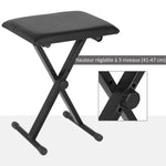 Tabouret piano pliable, banc piano réglable en hauteur de 37 à 47 cm, siège rembourré en PU et pieds en métal antidérapants, charge 100 kg, noir
