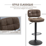 Lot de 2 tabourets de bar Vintage capitonné - pivotant, réglable - repose-pied - revêtement synthétique marron