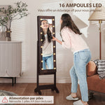 Armoire à Bijoux, Armoire de Rangement sur Pieds, Boîte à Bijoux avec Miroir Multi-Rangements Éclairage LED Marron Foncé