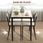 Ensemble table à manger 5 pièces avec 4 chaises lateau MDF coloris bois de chêne châssis métal noir