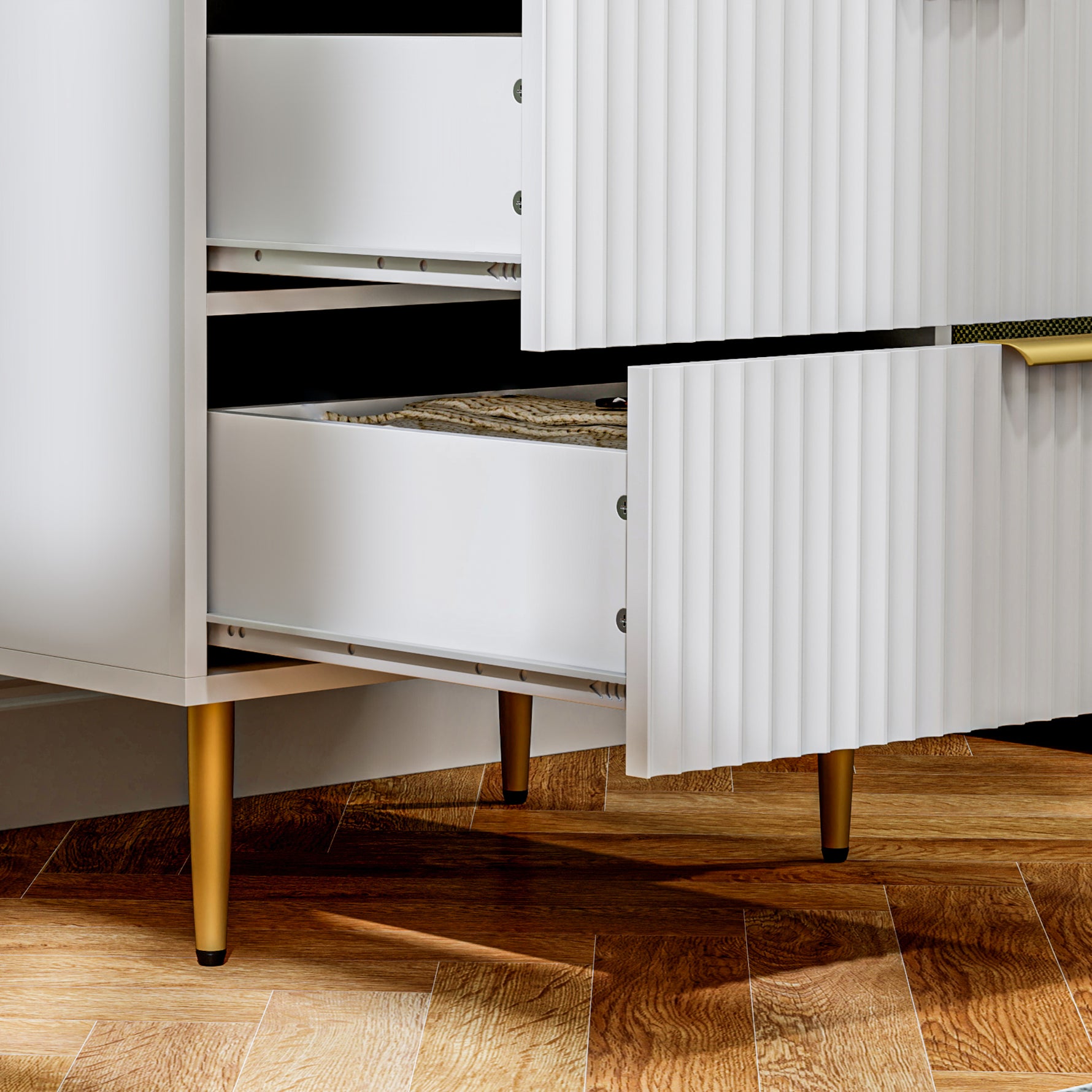 Commode 4 tiroirs commode chambre meuble de rangement moderne avec poignées et pieds dorés, dim. 60 x 40 x 96 cm, blanc