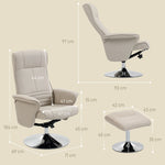 Fauteuil relax inclinable 135° pivotant 360° avec repose-pieds revêtement tissu beige