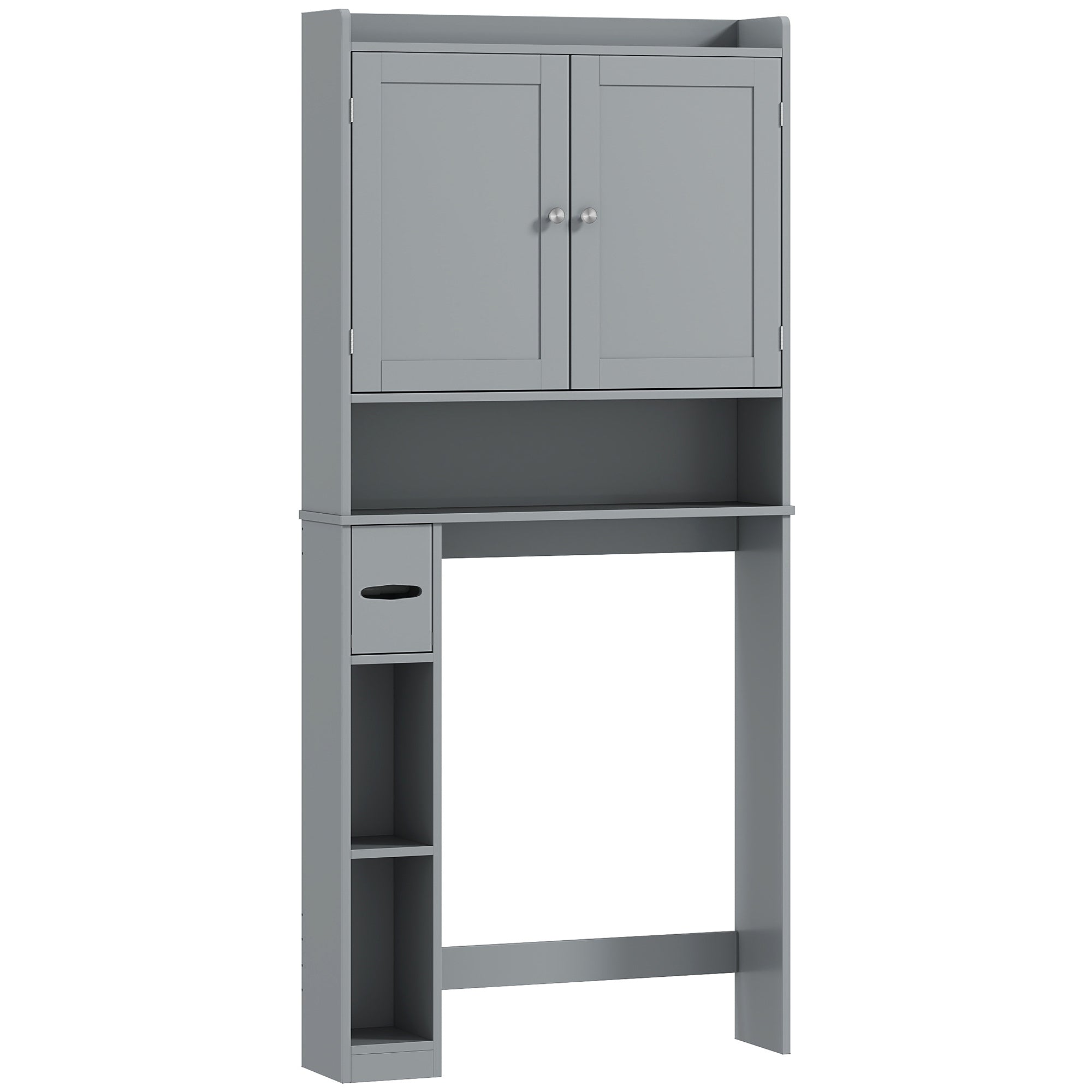 Mobile WC sopra water o lavatrice, 2 ante, 3 scomparti, porta carta igienica, 80x19,5x170cm, grigio